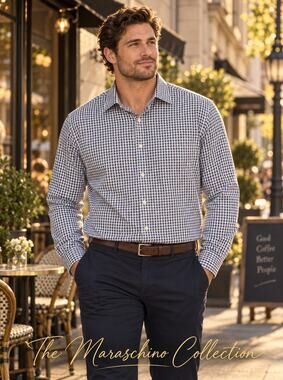 Johnston & Murphy Tailored Fit Blue Gingham Check Cotton Shirt Men's XXL